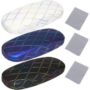 auroray 3 Piece Glasses Case Hard Shell,Protective Eyeglass Case with Cleaning Cloth Reading Glasses Case for Women,Men