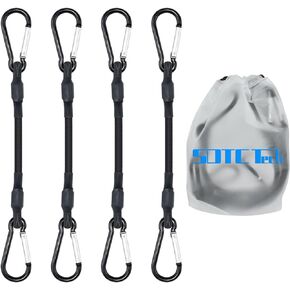 SDTC Tech 8IN Mini Short Bungee Cords with Carabiner Hooks Heavy Duty Elastic Tie Downs Straps for Tent, Bike, Kayak, Luggage (4-Pack)