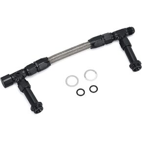 Universal Black 8 AN Male Flare Dual Inlet 4150 Fuel Line Kit to 7/8" Braided Stainless Steel Carburetor for Holley Black