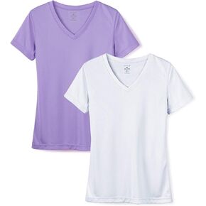 ATHLIO 2 Pack Women's V-Neck Rash Guard Swim Shirts, UPF 50+ UV Protection Short Sleeve T-Shirts, Quick Dry Water Shirts