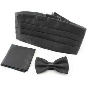 MUGIVALA Brand Formal Cummerbund Bow Tie Pocket Square Handkerchief Set for Men Solid Color Adjustable Tuxedo Wedding Party