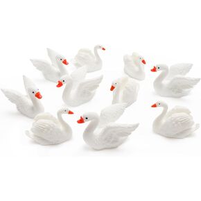 Exasinine 10 Pcs White Swan Figurines Swan Model Plastic Swan Miniature Figurines Cake Topper DIY Fairy Garden Miniature Moss Landscape for Collection Home Decoration in Kuwait