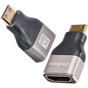 QimKero Mini HDMI to HDMI Adapter 2-Pack, 8K@60Hz, 4K@144Hz, 2K@240Hz Female to Mini HDMI Male Adapter, Compatible with DSLR,Camcorder, Raspberry Pi Zero W,Laptop,Tablet,HDTV, Projector, Monitor