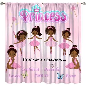 DDCBNS African American Black Girl Curtains for Kids,Cute Ballerina Girl Princess Decor Curtains for Girls Bedroom Living Room Dancing Room Drapes 2 Panel Set,Total Size 42 x 45 Inch