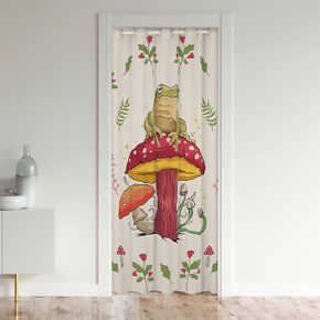 Frog Print Closet Door Cover Curtain Kids Kawaii Decor Door Curtain for Doorway Privacy 52"x80" Frog Mushrooms Room Divider Curtain Cover forBotanica Cute Mushroom Decor Beige Red Window Treatments