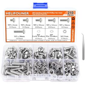 510 Pieces Phillips Pan Head Machine Screws Nuts Washers Assortment Kit, Stainless Steel 304, Full Thread (M2 M2.5 M3 M4 M5 M6)