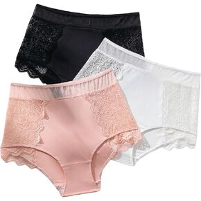 SHENHE Women's 3 Packs Floral Lace High Rise Sheer Brief Panty Daily Soft Underwear
