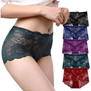 SWANDESIGN Womens Lace Underwear Sexy Panties High Elasticity Soft and Comfortable Lace Boyshorts Panties For Women