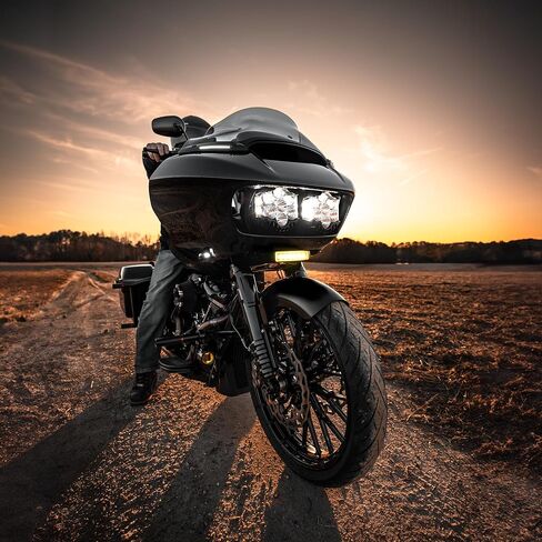 مصباح أمامي LED للأداء القانوني المخصص للشارع من Dynamics® Shark Demon™ متوافق مع Harley Road Glide in Kuwait