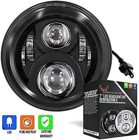 مصباح أمامي Eagle Lights 8700BG2 مقاس 7 بوصات LED لدراجات Harley Davidson والدراجات النارية الهندية - الجيل الثاني/طقم أسود/بدون ملحقات تثبيت in Kuwait
