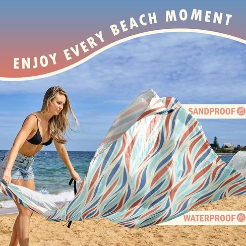 بطانية شاطئ كبيرة من AlphaBeing مقاومة للماء ومقاومة للرمال، سجادة شاطئ كبيرة الحجم خالية من الرمال تتسع من 1 إلى 10 أشخاص، بطانية نزهة خفيفة الوزن وسريعة الجفاف مع 6 أوتاد in Kuwait