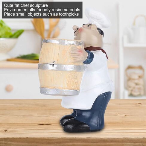 Nunafey Chef Statue حامل أعواد الأسنان، 4.1x3x2.6in لطيف نابض بالحياة تمثال الشيف الرائع، ديكور سطح الطاولة للمطبخ المنزلي للعداد in Kuwait