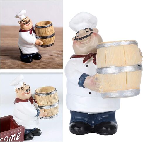 Nunafey Chef Statue حامل أعواد الأسنان، 4.1x3x2.6in لطيف نابض بالحياة تمثال الشيف الرائع، ديكور سطح الطاولة للمطبخ المنزلي للعداد in Kuwait