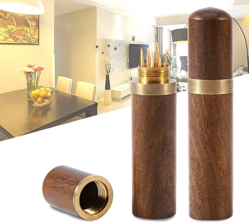 Portable Wood Toothpick Holder, Mini Toothpick Box Pocket Toothpick Holder Wooden Tooth Pick Holder Toothpick Carrying Case Travel Portable Toothpick Dispenser Bucket for Women and Men(#1) in Saudi Arabia
