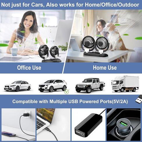 مروحة السيارة - مروحة USB مزدوجة الرأس للسيارة، (ترقية 2024) مراوح السيارة المحمولة مروحة تبريد السيارة - محرك بدون فرش، مراوح تلقائية تدور 360 درجة للوحة قيادة السيارة، سيارات الدفع الرباعي/RV/الشاحنة/سيدان/الرحلة البحرية/المكتب، تعمل بمنفذ USB in Saudi Arabia