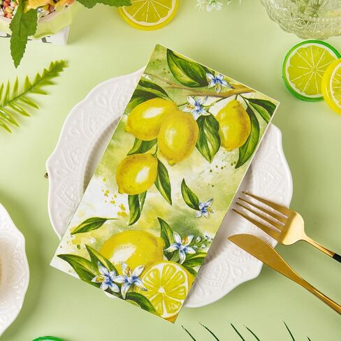 Homlouue 100PCS Lemon Napkins, 3 Ply Lemon Paper Hand Towels for Bathroom, Yellow Summer Napkins for Lemon Themed Party Decoration, Lemon Guest Napkins for Bridal Baby Shower Wedding Birthday Party in Saudi Arabia