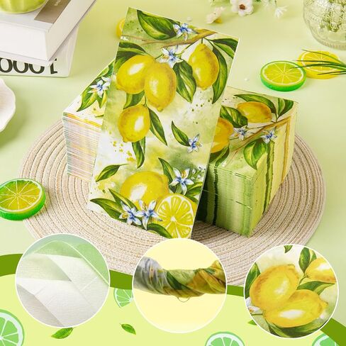 Homlouue 100PCS Lemon Napkins, 3 Ply Lemon Paper Hand Towels for Bathroom, Yellow Summer Napkins for Lemon Themed Party Decoration, Lemon Guest Napkins for Bridal Baby Shower Wedding Birthday Party in Saudi Arabia