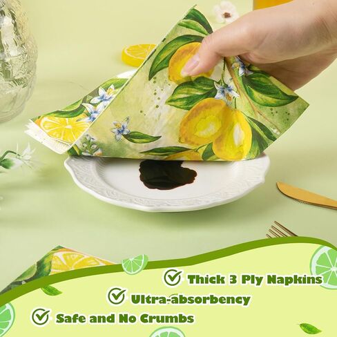 Homlouue 100PCS Lemon Napkins, 3 Ply Lemon Paper Hand Towels for Bathroom, Yellow Summer Napkins for Lemon Themed Party Decoration, Lemon Guest Napkins for Bridal Baby Shower Wedding Birthday Party in Saudi Arabia