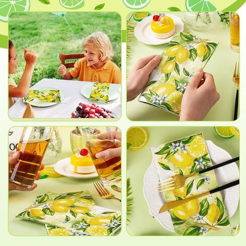 Homlouue 100PCS Lemon Napkins, 3 Ply Lemon Paper Hand Towels for Bathroom, Yellow Summer Napkins for Lemon Themed Party Decoration, Lemon Guest Napkins for Bridal Baby Shower Wedding Birthday Party in Saudi Arabia