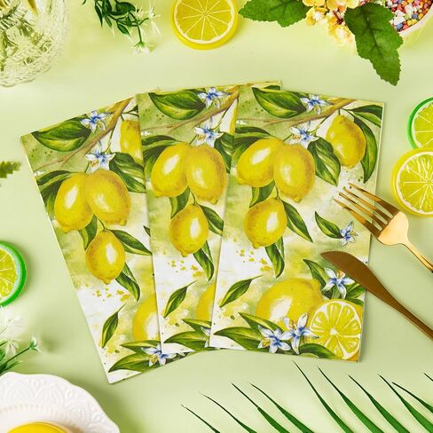 Homlouue 100PCS Lemon Napkins, 3 Ply Lemon Paper Hand Towels for Bathroom, Yellow Summer Napkins for Lemon Themed Party Decoration, Lemon Guest Napkins for Bridal Baby Shower Wedding Birthday Party in Saudi Arabia