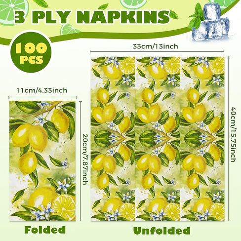 Homlouue 100PCS Lemon Napkins, 3 Ply Lemon Paper Hand Towels for Bathroom, Yellow Summer Napkins for Lemon Themed Party Decoration, Lemon Guest Napkins for Bridal Baby Shower Wedding Birthday Party in Saudi Arabia
