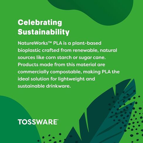 قوس طبيعي من TOSSWARE - أكواب نباتية 24 أونصة - أكواب بلاستيكية بديلة للحفلات وحفلات العزوبية وحفلات الزفاف - أكواب باردة شفافة قابلة لإعادة التدوير - مجموعة من 1000 قطعة in Kuwait