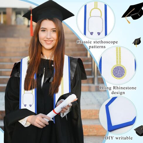 Velmitten Rhinestone Nurse Graduation Stole 72 Inch Glitter Nursing Graduate Sash Class of 2024 Stole Nursing Graduation Gift in Saudi Arabia