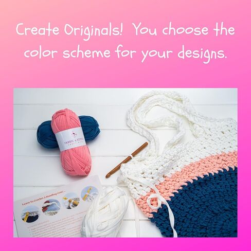 مجموعة أدوات الكروشيه FABRIC n STITCH للمبتدئين من عمر 13 عامًا فما فوق. كروشيه مفرش طاولة وسلة وحقيبة كتف ومحفظة بخيوط تي شيرت مكتنزة. تشتمل المجموعة على كل ما تحتاجه لتجربة الحياكة. in Kuwait