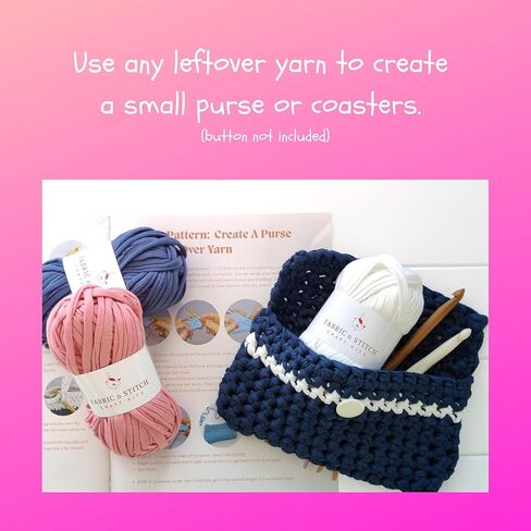 مجموعة أدوات الكروشيه FABRIC n STITCH للمبتدئين من عمر 13 عامًا فما فوق. كروشيه مفرش طاولة وسلة وحقيبة كتف ومحفظة بخيوط تي شيرت مكتنزة. تشتمل المجموعة على كل ما تحتاجه لتجربة الحياكة. in Kuwait