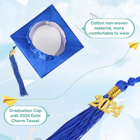 4 قطع قبعة تخرج لرياض الأطفال ومرحلة ما قبل المدرسة مع شرابة 2024 وقبعة تخرج ساحرة للأطفال الأولاد والبنات، أزرق in Kuwait