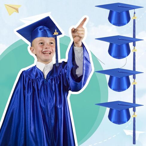 4 قطع قبعة تخرج لرياض الأطفال ومرحلة ما قبل المدرسة مع شرابة 2024 وقبعة تخرج ساحرة للأطفال الأولاد والبنات، أزرق in Kuwait