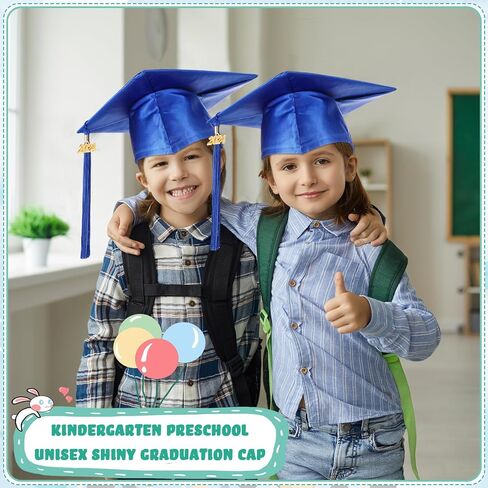 4 قطع قبعة تخرج لرياض الأطفال ومرحلة ما قبل المدرسة مع شرابة 2024 وقبعة تخرج ساحرة للأطفال الأولاد والبنات، أزرق in Kuwait