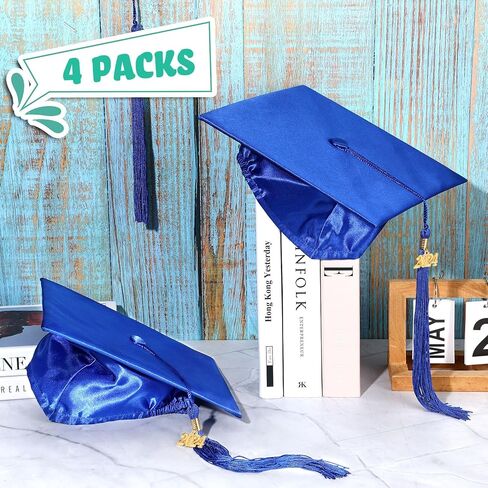 4 قطع قبعة تخرج لرياض الأطفال ومرحلة ما قبل المدرسة مع شرابة 2024 وقبعة تخرج ساحرة للأطفال الأولاد والبنات، أزرق in Kuwait