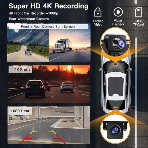 شاشة CARABC 9 بوصة لاسلكية Apple CarPlay & Android Auto، كاميرا داش 4K 1080 بكسل عكسية، تشغيل السيارة GPS والملاحة AirPlay التحكم الصوتي/AUX/FM in Kuwait