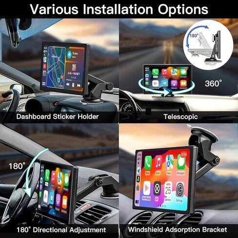 شاشة CARABC 9 بوصة لاسلكية Apple CarPlay & Android Auto، كاميرا داش 4K 1080 بكسل عكسية، تشغيل السيارة GPS والملاحة AirPlay التحكم الصوتي/AUX/FM in Kuwait