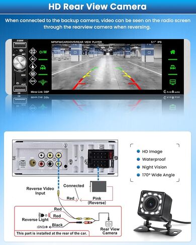 Roinvou Single Din Car Stereo with Wireless Carplay and Android Auto, 5.1 Inch HD Touchscreen Car Radio with Bluetooth, SWC, Backup Camera, Mirror Link, AM/FM/RDS, Fast Charging, TF/AUX/USB Input in Saudi Arabia