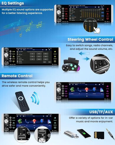 Roinvou Single Din Car Stereo with Wireless Carplay and Android Auto, 5.1 Inch HD Touchscreen Car Radio with Bluetooth, SWC, Backup Camera, Mirror Link, AM/FM/RDS, Fast Charging, TF/AUX/USB Input in Saudi Arabia
