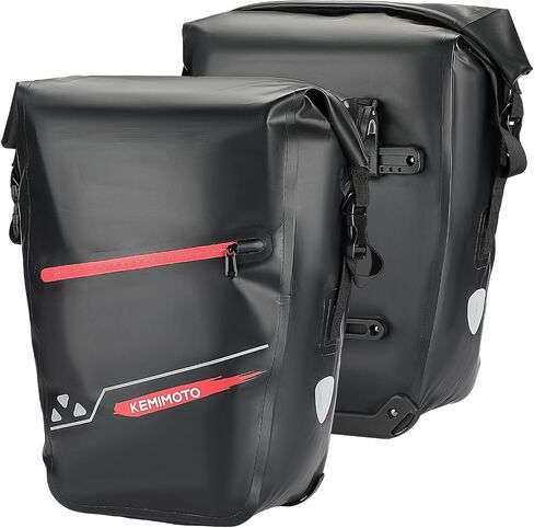 KEMIMOTO 2 Pack Waterproof Pannier for Bicycles, 60L Large Capacity Pannier bag for Bicycles Rear Rack, Easy Setup Bike Pannier, Bike Saddle Bag with Reflective Strip, Shoulder Strap, Black in Saudi Arabia