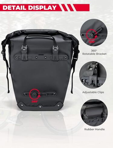 KEMIMOTO 2 Pack Waterproof Pannier for Bicycles, 60L Large Capacity Pannier bag for Bicycles Rear Rack, Easy Setup Bike Pannier, Bike Saddle Bag with Reflective Strip, Shoulder Strap, Black in Saudi Arabia