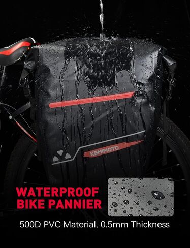 KEMIMOTO 2 Pack Waterproof Pannier for Bicycles, 60L Large Capacity Pannier bag for Bicycles Rear Rack, Easy Setup Bike Pannier, Bike Saddle Bag with Reflective Strip, Shoulder Strap, Black in Saudi Arabia