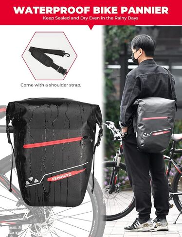 KEMIMOTO 2 Pack Waterproof Pannier for Bicycles, 60L Large Capacity Pannier bag for Bicycles Rear Rack, Easy Setup Bike Pannier, Bike Saddle Bag with Reflective Strip, Shoulder Strap, Black in Saudi Arabia