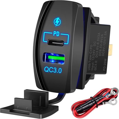 منفذ تبديل USB Rocker من Linkstyle، منفذ QC 3.0 USB-A ومنفذ USB C، شاحن USB مقاوم للماء 12 فولت 24 فولت مع مؤشر LED أزرق، لشاحنة مركبة القوارب البحرية RV in Kuwait