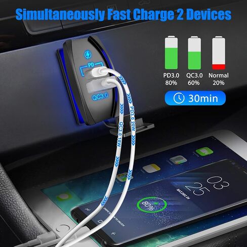 منفذ تبديل USB Rocker من Linkstyle، منفذ QC 3.0 USB-A ومنفذ USB C، شاحن USB مقاوم للماء 12 فولت 24 فولت مع مؤشر LED أزرق، لشاحنة مركبة القوارب البحرية RV in Kuwait