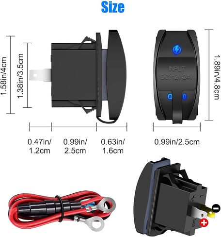 منفذ تبديل USB Rocker من Linkstyle، منفذ QC 3.0 USB-A ومنفذ USB C، شاحن USB مقاوم للماء 12 فولت 24 فولت مع مؤشر LED أزرق، لشاحنة مركبة القوارب البحرية RV in Kuwait