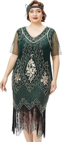 BABEYOND Great Gatsby Dresses for Women Plus Size Cocktail Dress 1920s Flapper Costume for Women Dark Green in Saudi Arabia