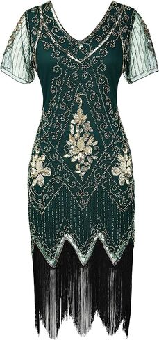 BABEYOND Great Gatsby Dresses for Women Plus Size Cocktail Dress 1920s Flapper Costume for Women Dark Green in Saudi Arabia
