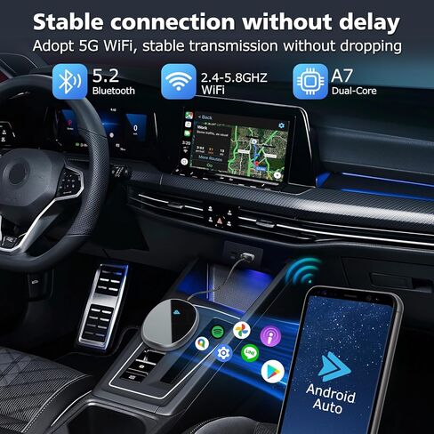 Wireless Android Auto Car Adapter, aa Wireless Android Auto Dongle Bluetooth Adapter 2024 5Ghz WiFi Auto Connect, No Delay Online Update, Plug & Play in Saudi Arabia