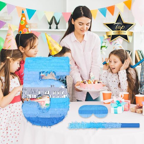 حزمة بينياتا رقم 5 من بيرتشيو مع معصوب العينين والخفاش (16.2 × 11 × 4 بوصات)، مثالية لمستلزمات حفلات أعياد الميلاد للأولاد والبنات، زينة عيد ميلاد ذات طابع أزرق in Kuwait