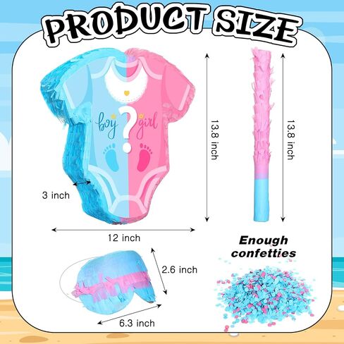 Sratte Baby Pinata Gender Reveal Set with Confetti Pinata Stick and Blindfold Baby Pajama Pinata Pink Blue Girl Gender Reveal Decorations Party Supplies for Boy Baby Shower, 12.6 x 12 Inch in Saudi Arabia