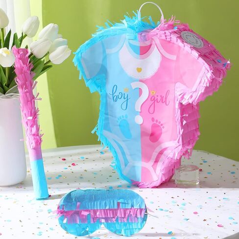 Sratte Baby Pinata Gender Reveal Set with Confetti Pinata Stick and Blindfold Baby Pajama Pinata Pink Blue Girl Gender Reveal Decorations Party Supplies for Boy Baby Shower, 12.6 x 12 Inch in Saudi Arabia